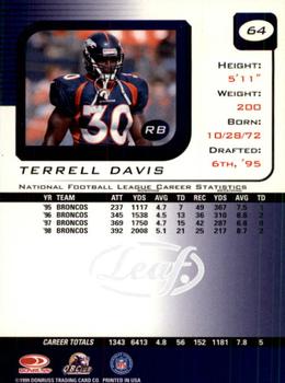 1999 Leaf Rookies & Stars #64 Terrell Davis Back