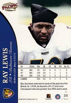 1999 Pacific #35 Ray Lewis Back