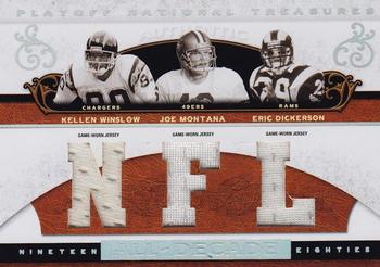 2007 Playoff National Treasures - All Decade Material Trios NFL #AD-KWJMED Kellen Winslow Sr. / Joe Montana / Eric Dickerson Front
