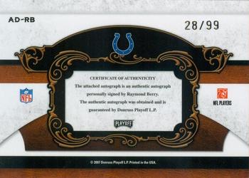 2007 Playoff National Treasures - All Decade Signature #AD-RB Raymond Berry Back