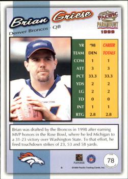 1999 Pacific Paramount #78 Brian Griese Back