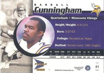 1999 Pacific Prism #81 Randall Cunningham Back