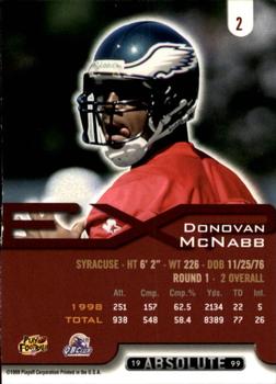 1999 Playoff Absolute EXP #2 Donovan McNabb Back