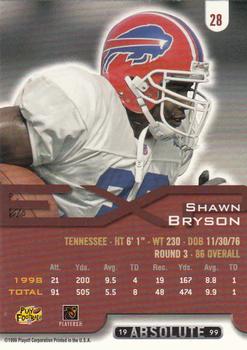 1999 Playoff Absolute EXP #28 Shawn Bryson Back