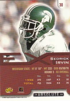 1999 Playoff Absolute EXP #30 Sedrick Irvin Back