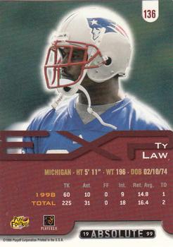 1999 Playoff Absolute EXP #136 Ty Law Back
