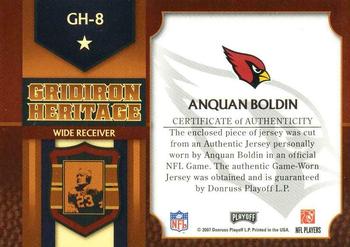 2007 Playoff Prestige - Gridiron Heritage Materials #GH-8 Anquan Boldin Back