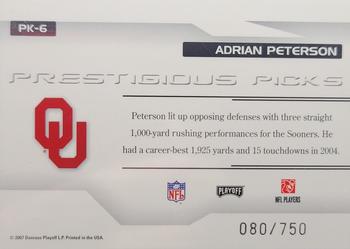 2007 Playoff Prestige - Prestigious Picks Red #PK-6 Adrian Peterson Back