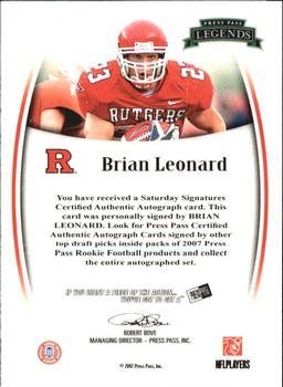 2007 Press Pass Legends - Autographs #NNO Brian Leonard Back