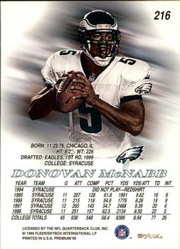 1999 SkyBox Premium #216 Donovan McNabb Back
