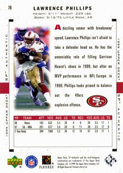 1999 SP Authentic #78 Lawrence Phillips Back
