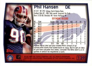 1999 Topps #139 Phil Hansen Back