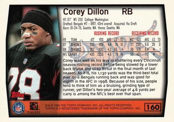 1999 Topps #160 Corey Dillon Back
