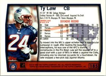 1999 Topps #185 Ty Law Back