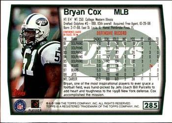 1999 Topps #285 Bryan Cox Back