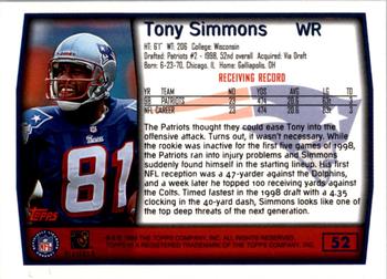 1999 Topps - Topps Collection #52 Tony Simmons Back