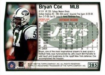 1999 Topps - Topps Collection #285 Bryan Cox Back