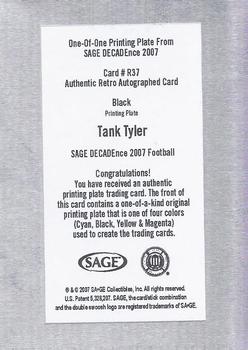 2007 SAGE Decadence - Printing Plates Black #37 Tank Tyler Back