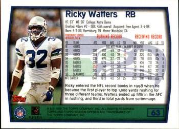 1999 Topps Season Opener #63 Ricky Watters Back