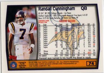 1999 Topps Season Opener #74 Randall Cunningham Back