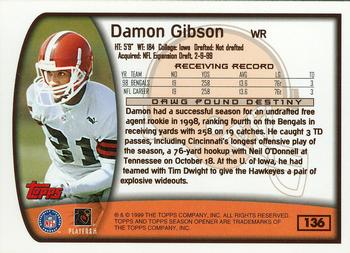 1999 Topps Season Opener #136 Damon Gibson Back