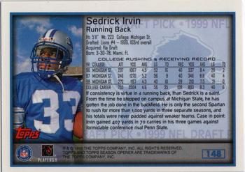 1999 Topps Season Opener #148 Sedrick Irvin Back