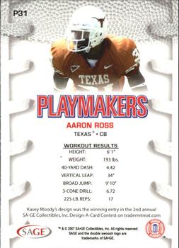 2007 SAGE HIT - Playmakers Silver #P31 Aaron Ross Back