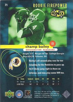 1999 UD Ionix #71 Champ Bailey Back
