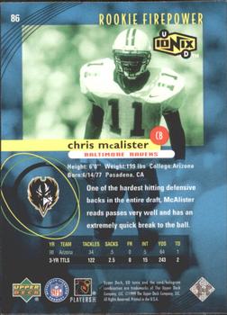 1999 UD Ionix #86 Chris McAlister Back