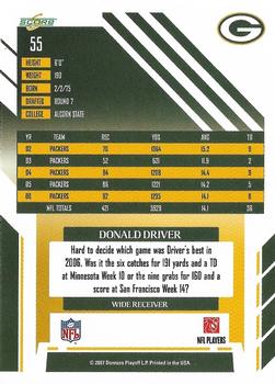 2007 Score - Glossy #55 Donald Driver Back