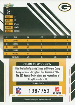 2007 Score - Scorecard #58 Charles Woodson Back