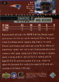 1999 Upper Deck #127 Tony Simmons Back