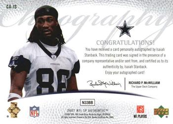 2007 SP Authentic - Chirography #CA-IS Isaiah Stanback Back