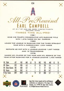 1999 Upper Deck Century Legends #124 Earl Campbell Back