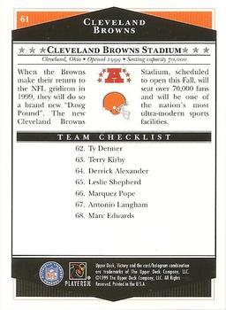 1999 Upper Deck Victory #61 Cleveland Browns Checklist Back