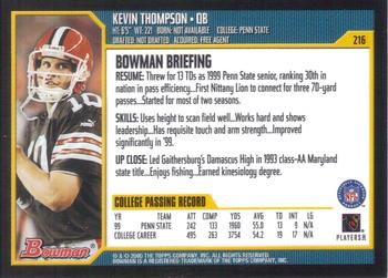 2000 Bowman #216 Kevin Thompson Back