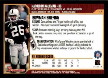 2000 Bowman #17 Napoleon Kaufman Back