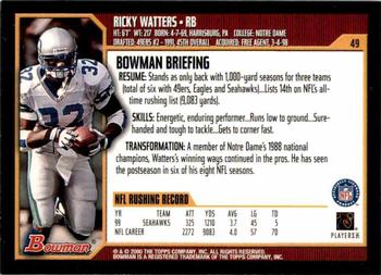 2000 Bowman #49 Ricky Watters Back