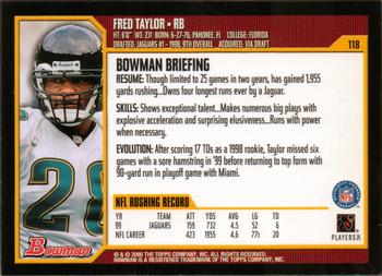 2000 Bowman #118 Fred Taylor Back