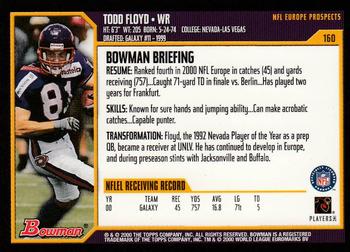 2000 Bowman #160 Todd Floyd Back