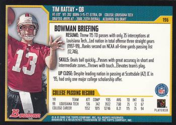 2000 Bowman #196 Tim Rattay Back