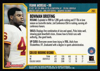 2000 Bowman #203 Frank Moreau Back