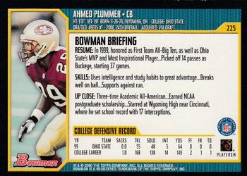 2000 Bowman #225 Ahmed Plummer Back