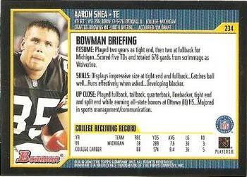 2000 Bowman #234 Aaron Shea Back