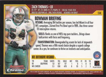 2000 Bowman Chrome #134 Zach Thomas Back