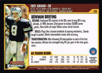 2000 Bowman Chrome #139 Troy Aikman Back