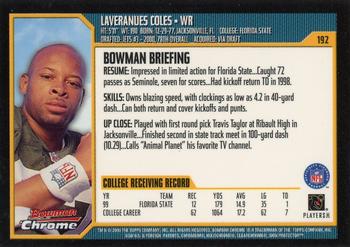 2000 Bowman Chrome #192 Laveranues Coles Back