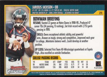2000 Bowman Chrome #211 Jarious Jackson Back