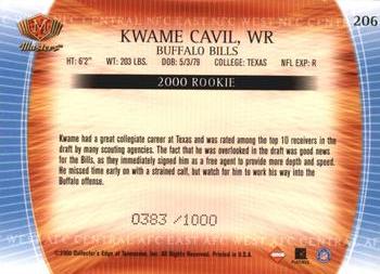 2000 Collector's Edge Masters #206 Kwame Cavil Back