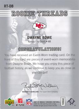 2007 SP Rookie Threads - Rookie Threads Silver #RT-DB Dwayne Bowe Back